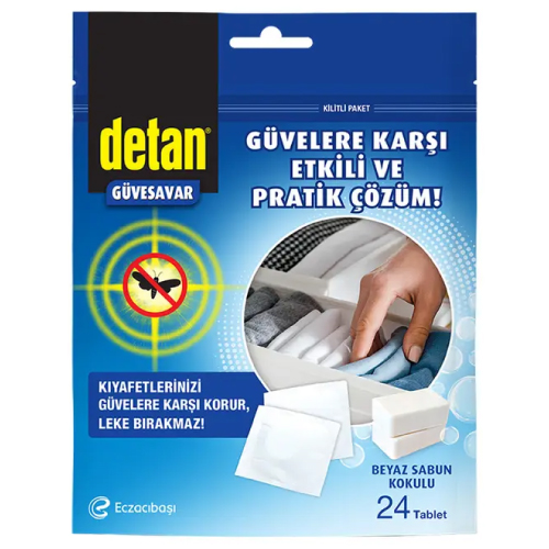 DETAN BEYAZ SABUN KOKULU GÜVESAVAR TABLET 24 ADET