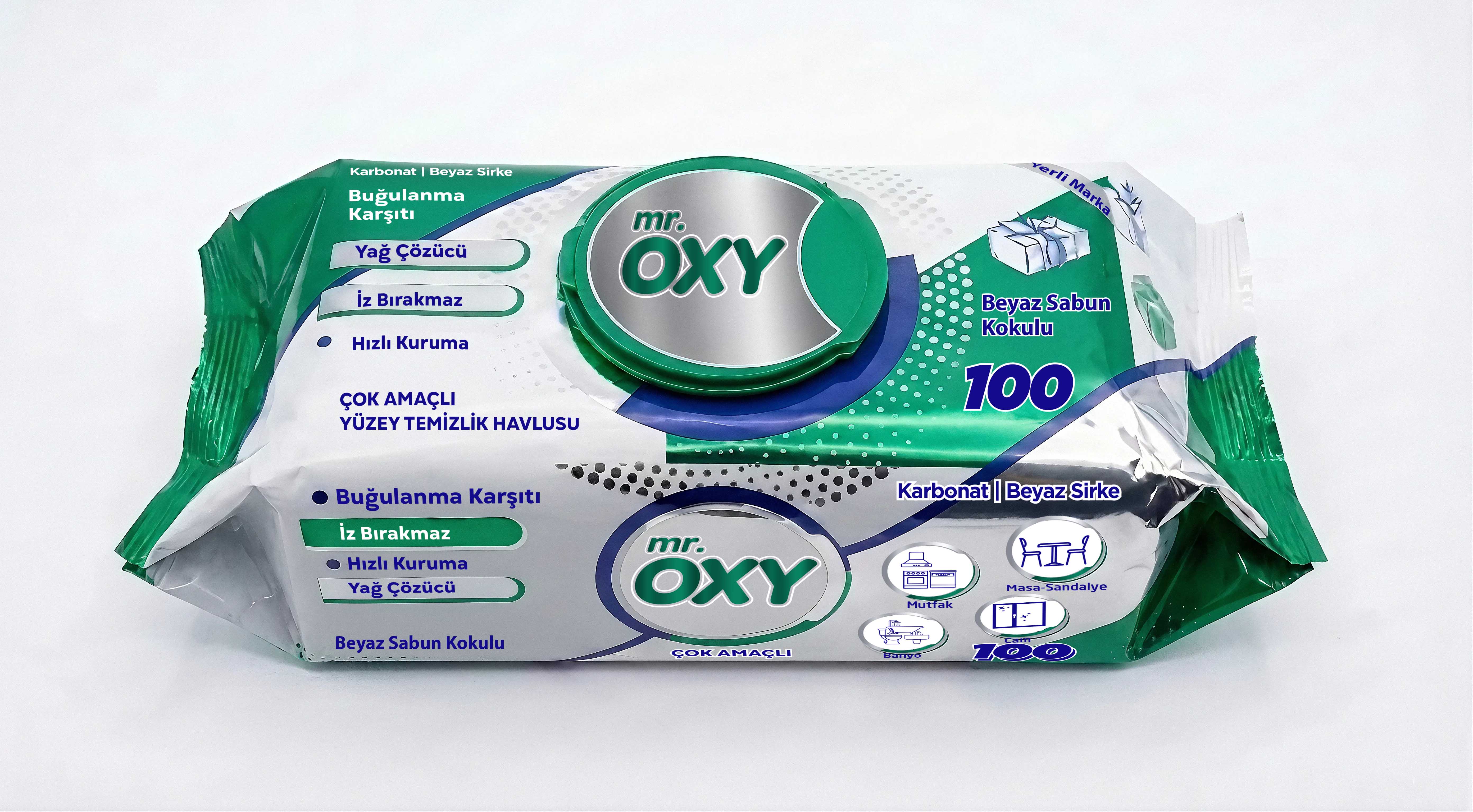 MR OXY YÜZEY TEMİZLİK HAVLUSU BEYAZ SABUN 100 LÜ